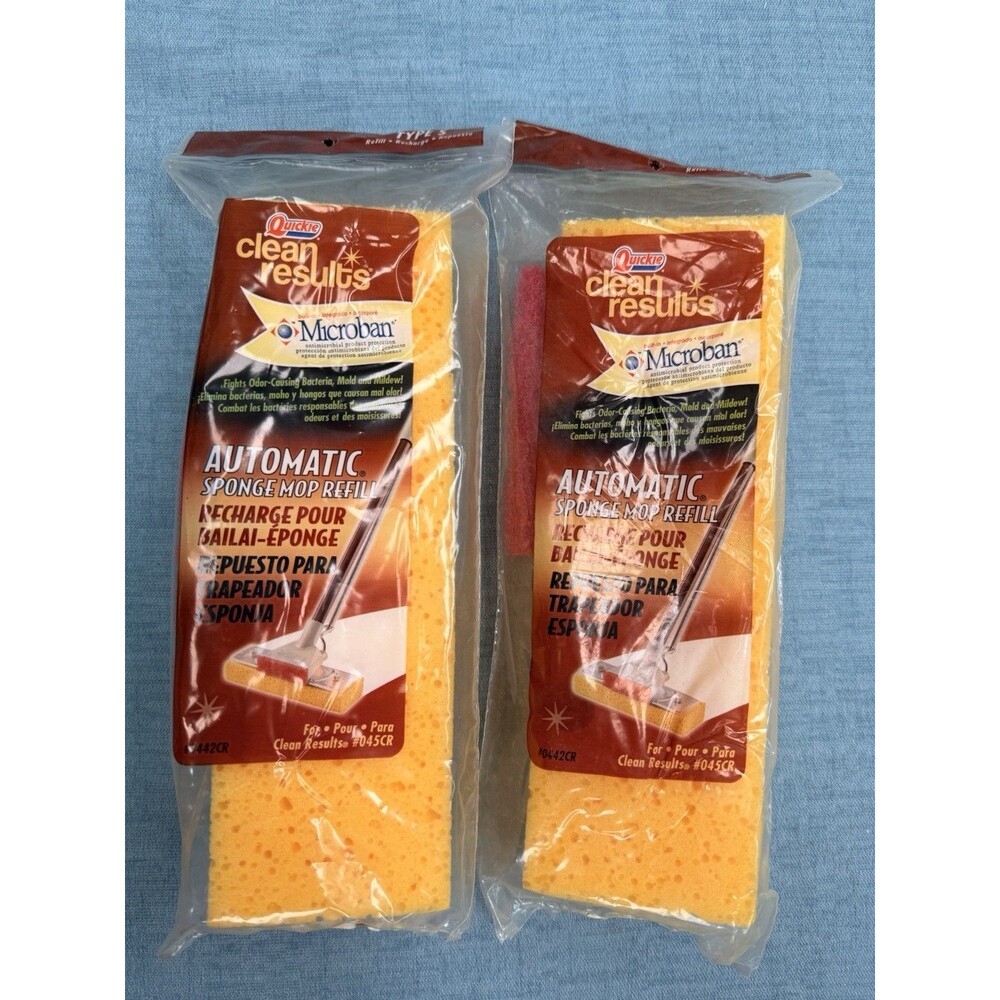 Lot Of 2 New- Quickie Clean Results Automatic Sponge Mop Refill #0442CR #045CR